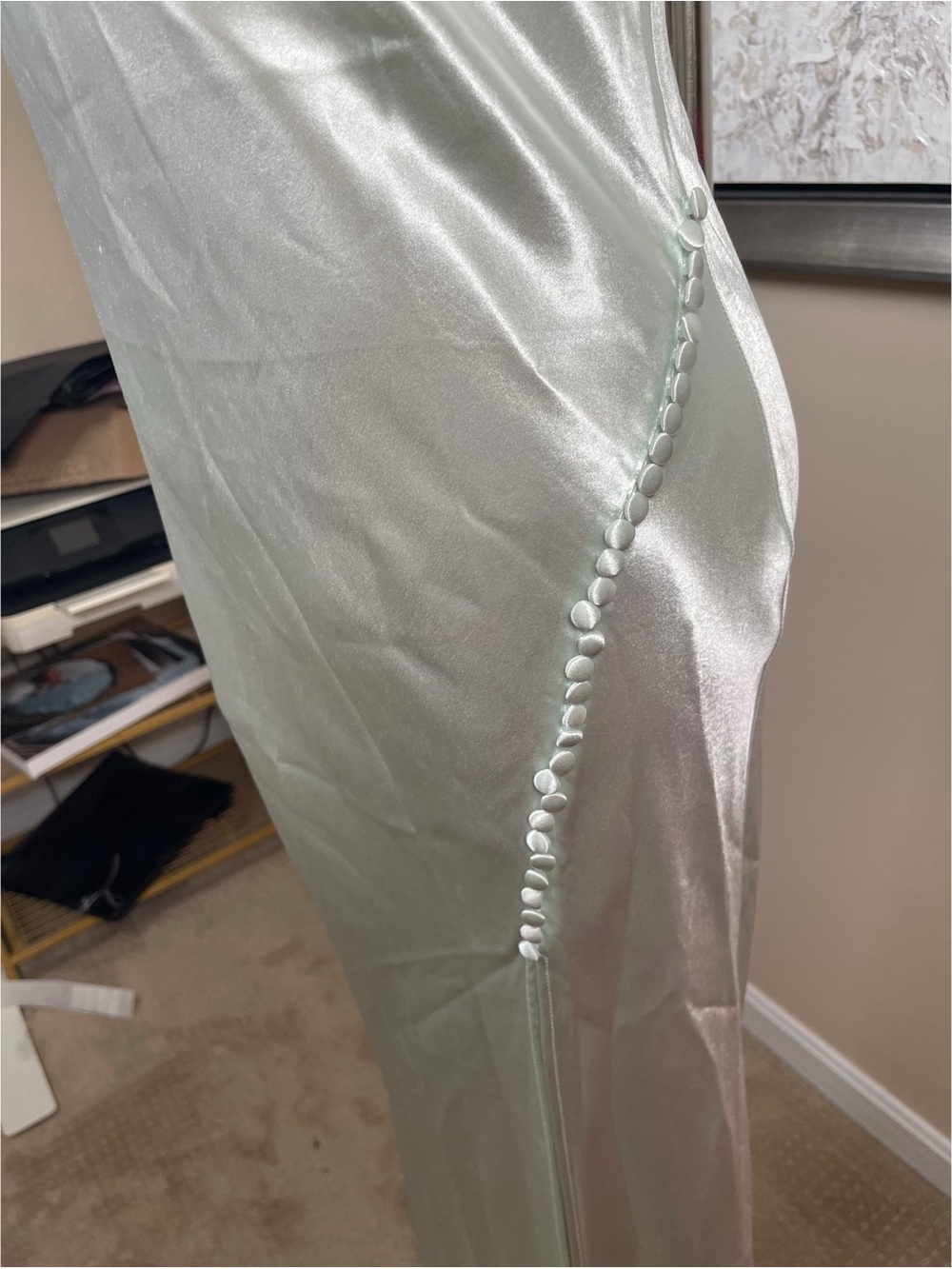 SAU LEE Penelope Mockneck Draped Satin Pistachio Green Maxi Dress Size 10 - Picture 5 of 9
